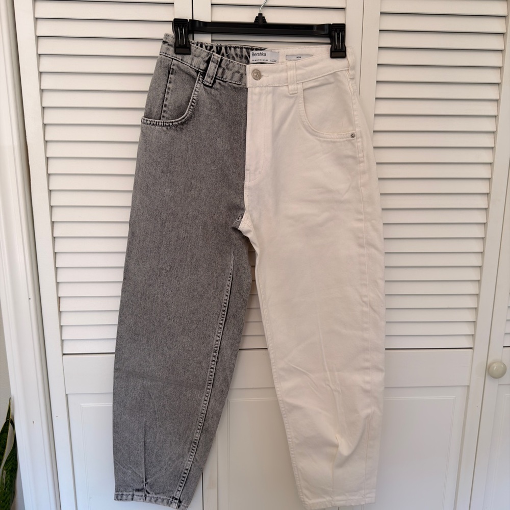 Bershka Two-Tone Half Black Half White High-Waist Jeans